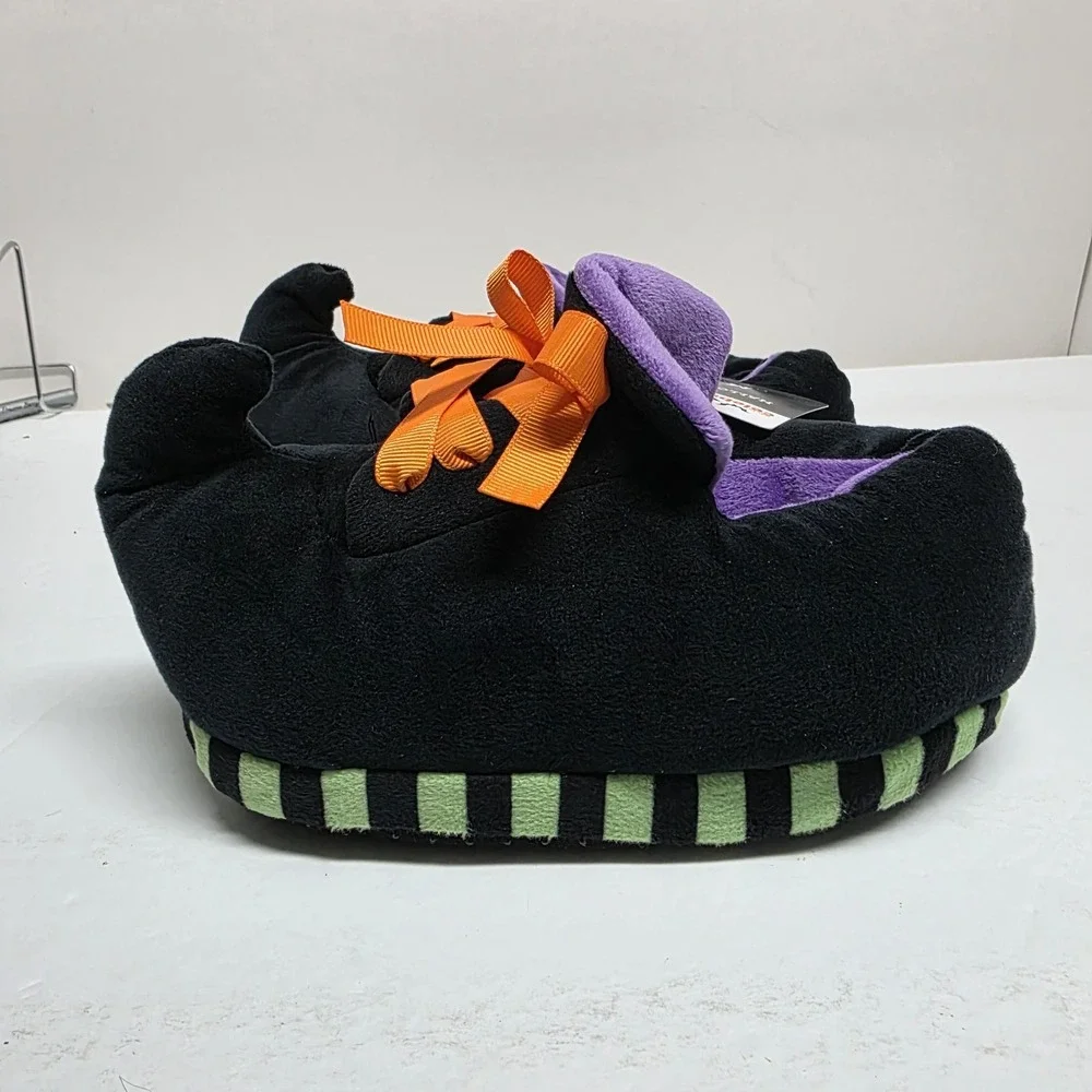 Halloween Witch Slippers Kids Size M‎ 11-12 Black Orange Laces Pointed Toe New